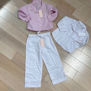 Morgan Lane girls organic cotton white pink flowers classic pants pajama set